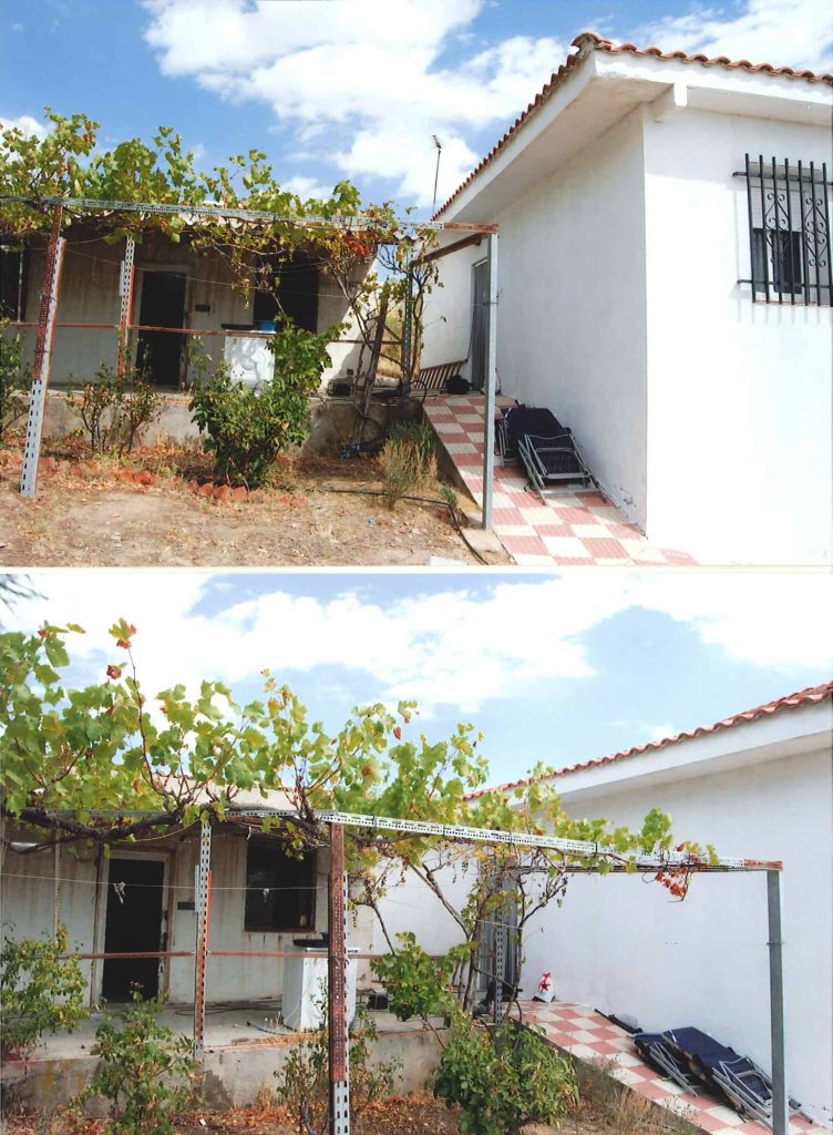 Reforma de vivienda en proceso de demolición y renovación en El Practicante, con árboles y estructur.